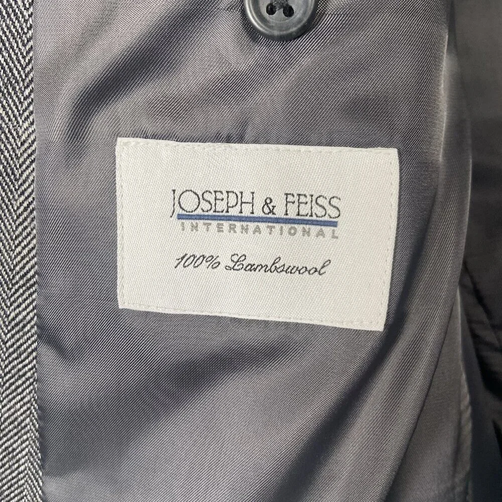 Joseph & Feiss Gold Sport Coat Mens 42 S‎ Lambswool Gray Herringbone Blazer